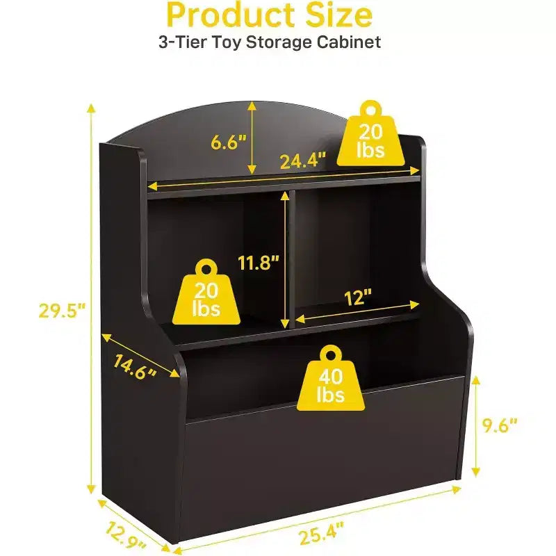Toy Storage Cabinet - Dark Coffee Finish, Spacious Capacity for Playroom/Bedroom/Kids Room