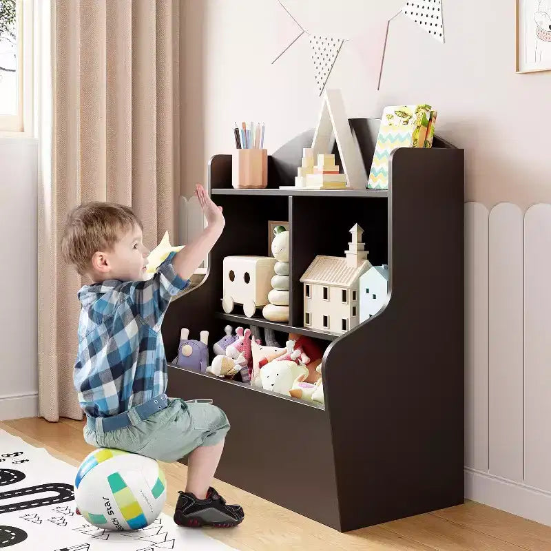 Toy Storage Cabinet - Dark Coffee Finish, Spacious Capacity for Playroom/Bedroom/Kids Room