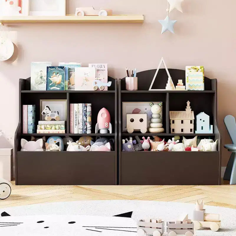 Toy Storage Cabinet - Dark Coffee Finish, Spacious Capacity for Playroom/Bedroom/Kids Room