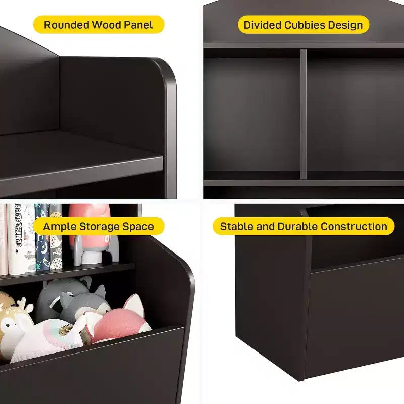 Toy Storage Cabinet - Dark Coffee Finish, Spacious Capacity for Playroom/Bedroom/Kids Room