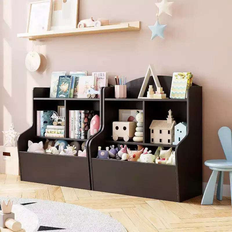 Toy Storage Cabinet - Dark Coffee Finish, Spacious Capacity for Playroom/Bedroom/Kids Room