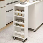 AEELLEEA Kitchen Island On Wheels with Extended Table MDF Rolling Kitchen Storage Cart 2 Fluted Glass Doors Side 3 Open Shelves White