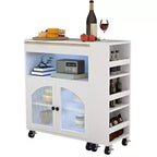 AEELLEEA Kitchen Island On Wheels with Extended Table MDF Rolling Kitchen Storage Cart 2 Fluted Glass Doors Side 3 Open Shelves White
