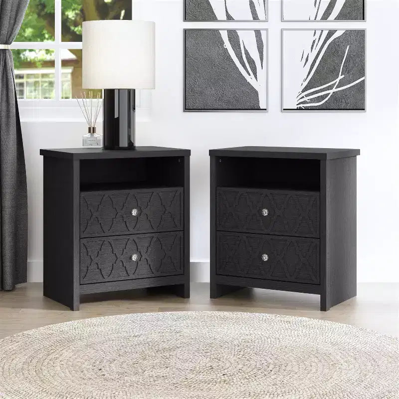 Galano Modern 2-Drawer Nightstands with Storage Shelf Set of 2 22.8 W  15.7 D  26.8 H