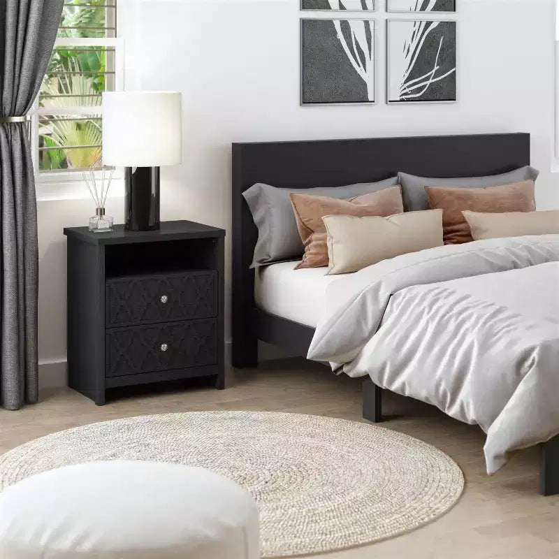 Galano modern, 2 fiókos éjjeliszekrények tárolópolccal, 2 darabos készlet, 22.8 W 15.7 D 26.8 H