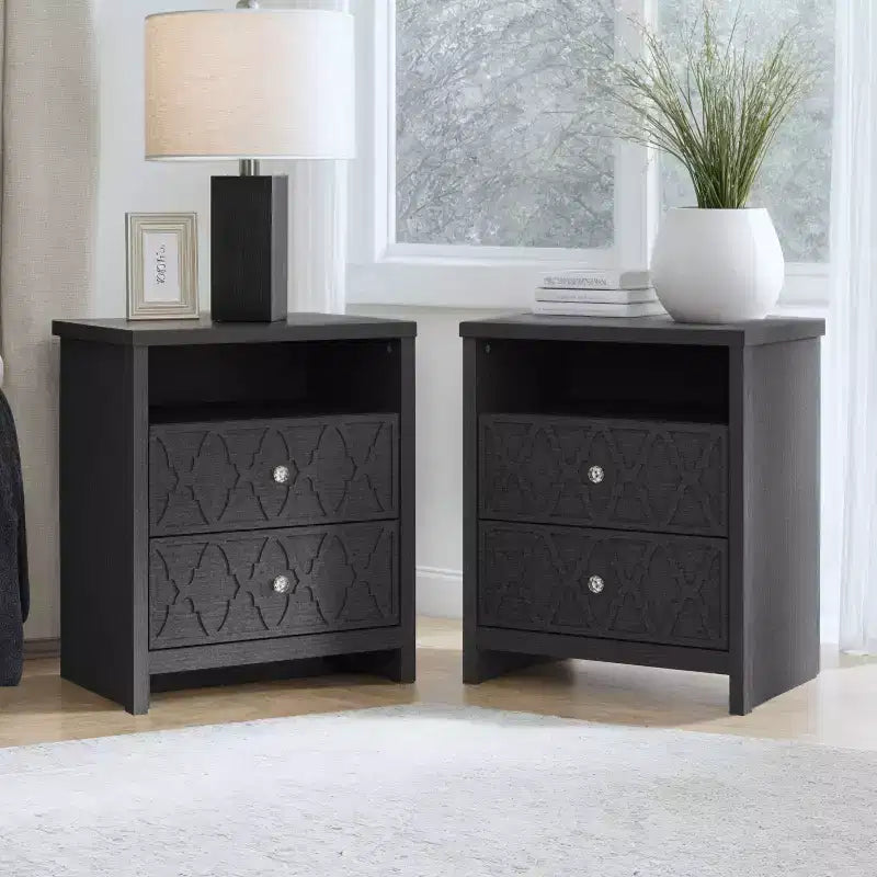 Galano modern, 2 fiókos éjjeliszekrények tárolópolccal, 2 darabos készlet, 22.8 W 15.7 D 26.8 H