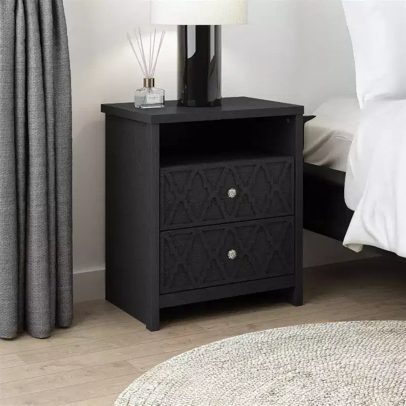 Galano modern, 2 fiókos éjjeliszekrények tárolópolccal, 2 darabos készlet, 22.8 W 15.7 D 26.8 H