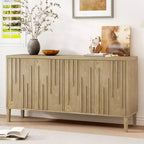 60 4-Door Sideboard,Hidden Handle,Distinctive Solid Ash Veneer Buffet with Storage Farmhouse Sideboard TV Stand Natural