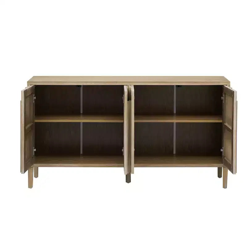 60 4-Door Sideboard,Hidden Handle,Distinctive Solid Ash Veneer Buffet with Storage Farmhouse Sideboard TV Stand Natural