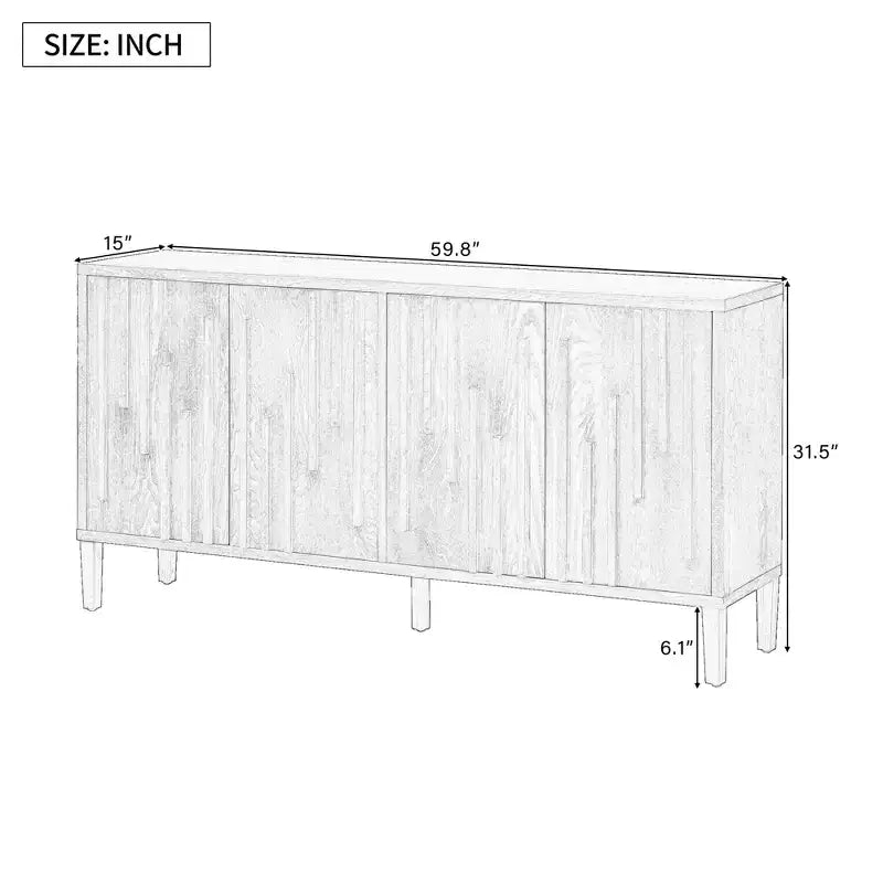 60 4-Door Sideboard,Hidden Handle,Distinctive Solid Ash Veneer Buffet with Storage Farmhouse Sideboard TV Stand Natural