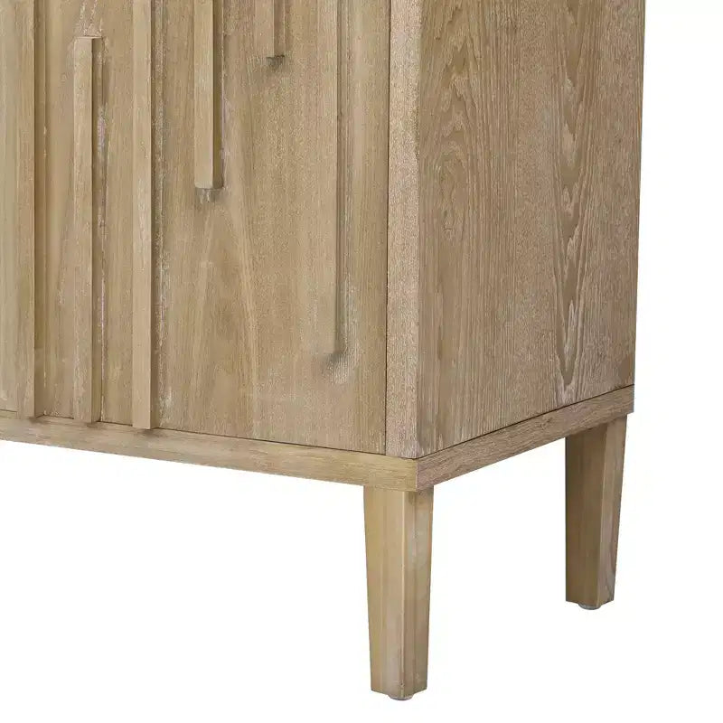 60 4-Door Sideboard,Hidden Handle,Distinctive Solid Ash Veneer Buffet with Storage Farmhouse Sideboard TV Stand Natural