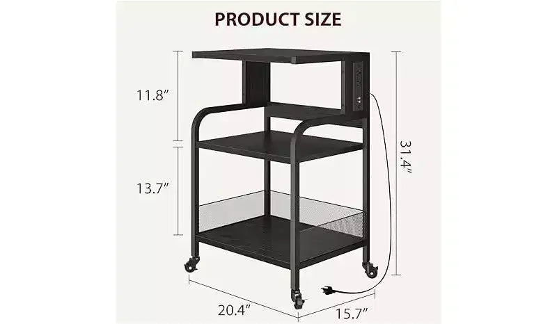 Sturdy 3-Tier Printer Stand with Wheels, 150 lbs Capacity, Printer Cart Adjustable Feet, Industrial Metal Storage Shelf