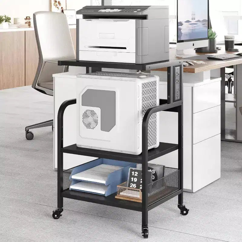 Sturdy 3-Tier Printer Stand with Wheels, 150 lbs Capacity, Printer Cart Adjustable Feet, Industrial Metal Storage Shelf