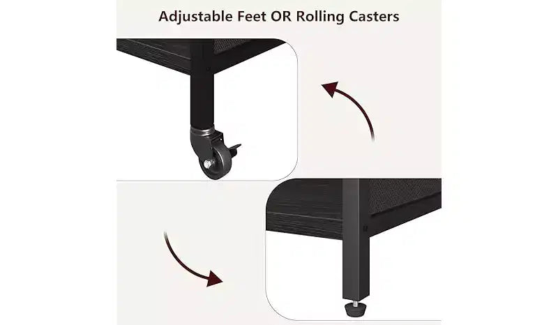 Sturdy 3-Tier Printer Stand with Wheels, 150 lbs Capacity, Printer Cart Adjustable Feet, Industrial Metal Storage Shelf
