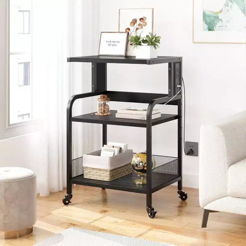 Sturdy 3-Tier Printer Stand with Wheels, 150 lbs Capacity, Printer Cart Adjustable Feet, Industrial Metal Storage Shelf