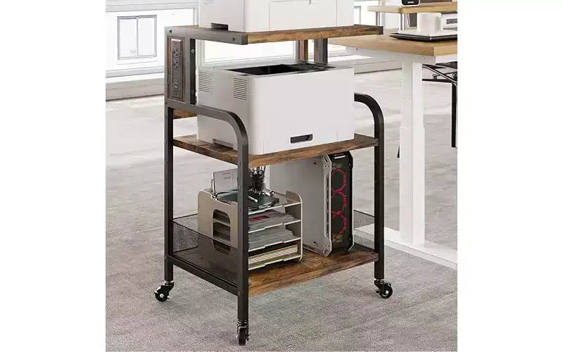 Sturdy 3-Tier Printer Stand with Wheels, 150 lbs Capacity, Printer Cart Adjustable Feet, Industrial Metal Storage Shelf