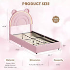 Twin Upholstered Bed Frame with 2 Storage Drawers & LED Rainbow Headboard, Platform Bed for Kids, Solid Wood Slats Support, No Box Spring Needed