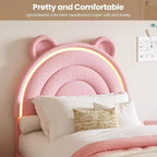 Twin Upholstered Bed Frame with 2 Storage Drawers & LED Rainbow Headboard, Platform Bed for Kids, Solid Wood Slats Support, No Box Spring Needed