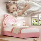 Twin Upholstered Bed Frame with 2 Storage Drawers & LED Rainbow Headboard, Platform Bed for Kids, Solid Wood Slats Support, No Box Spring Needed