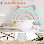 Twin Upholstered Bed Frame with 2 Storage Drawers & LED Rainbow Headboard, Platform Bed for Kids, Solid Wood Slats Support, No Box Spring Needed