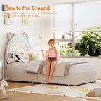 Twin Upholstered Bed Frame with 2 Storage Drawers & LED Rainbow Headboard, Platform Bed for Kids, Solid Wood Slats Support, No Box Spring Needed