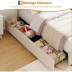 Twin Upholstered Bed Frame with 2 Storage Drawers & LED Rainbow Headboard, Platform Bed for Kids, Solid Wood Slats Support, No Box Spring Needed