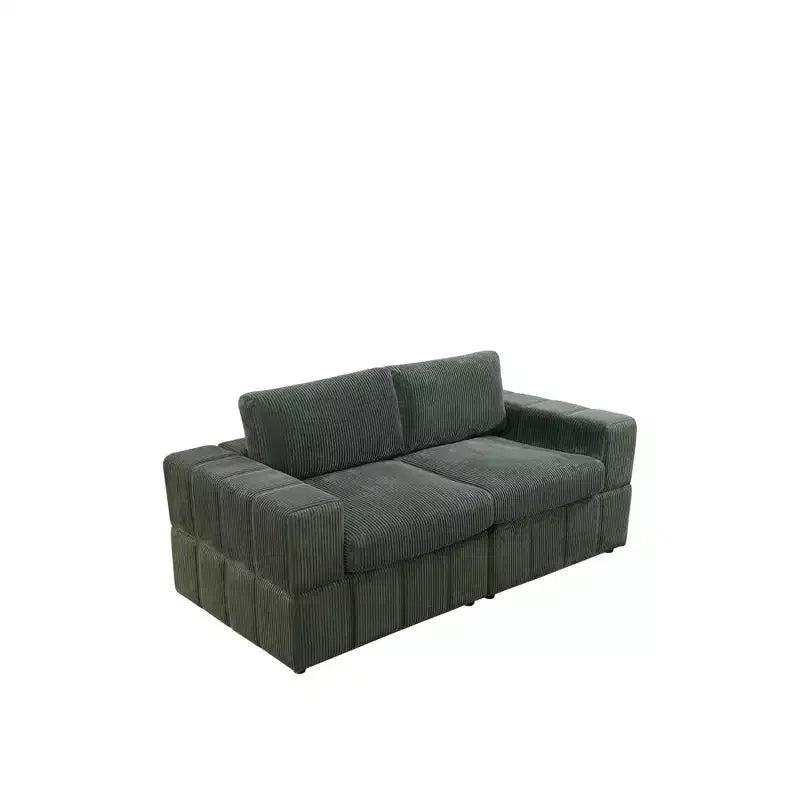 Green Corduroy Living Room Double Armrests 2-Piece Loveseat Sofa