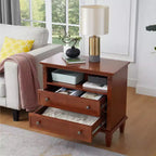 Table d’appoint avec 2 tiroirs et étagères ouvertes, table de chevet vintage avec ports USB et prises, pieds en bois robustes