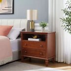 Table d’appoint avec 2 tiroirs et étagères ouvertes, table de chevet vintage avec ports USB et prises, pieds en bois robustes