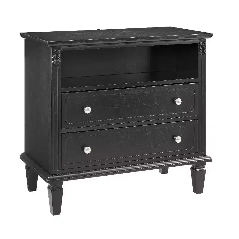Table d’appoint avec 2 tiroirs et étagères ouvertes, table de chevet vintage avec ports USB et prises, pieds en bois robustes