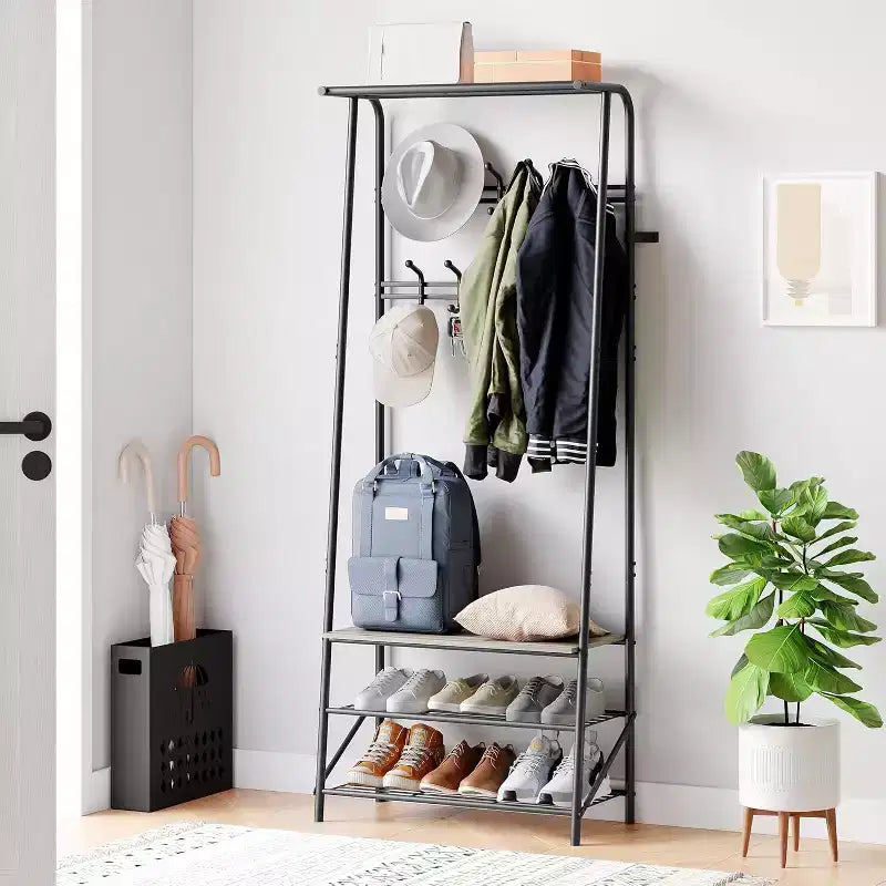 Árbol de recibidor 4 en 1 Acekool con zapatero y ganchos, estructura de acero
