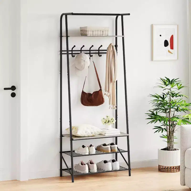 Árbol de recibidor 4 en 1 Acekool con zapatero y ganchos, estructura de acero