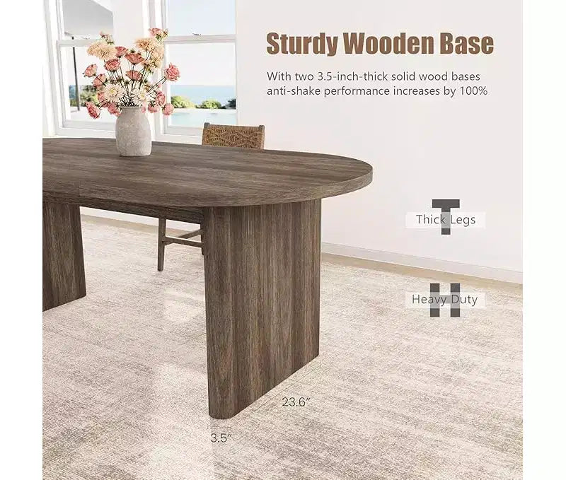 Spacious Oval Dining Table for 4-8, Double Pedestal Wood Base , Modern Farmhouse Versatile Design for Kitchen, Living, Office