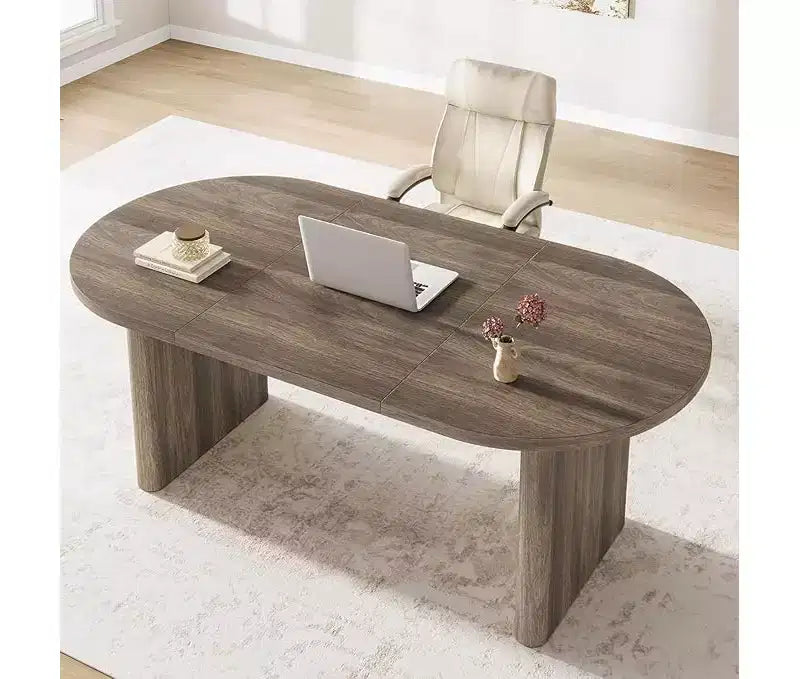 Spacious Oval Dining Table for 4-8, Double Pedestal Wood Base , Modern Farmhouse Versatile Design for Kitchen, Living, Office