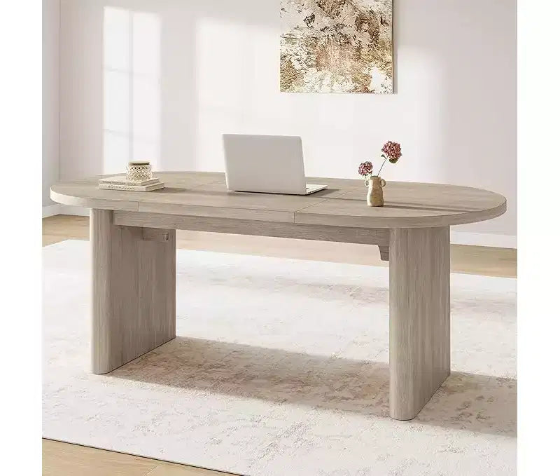 Spacious Oval Dining Table for 4-8, Double Pedestal Wood Base , Modern Farmhouse Versatile Design for Kitchen, Living, Office
