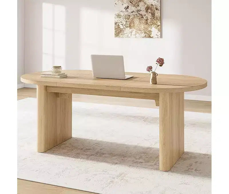 Spacious Oval Dining Table for 4-8, Double Pedestal Wood Base , Modern Farmhouse Versatile Design for Kitchen, Living, Office