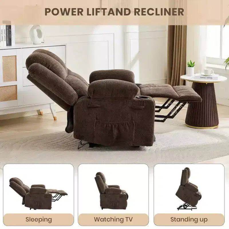 Power Lift Recliner Chair with Heat & Massage, Oversized Electric Lift Recliner with Side Pocket, Single Sofa Seat for Living Room