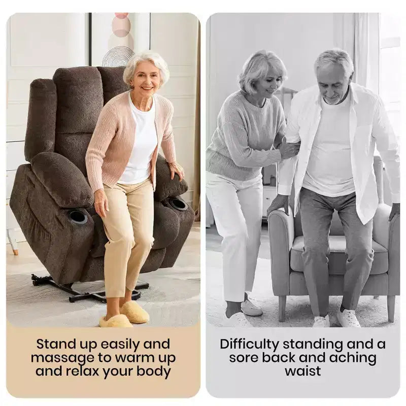 Power Lift Recliner Chair with Heat & Massage, Oversized Electric Lift Recliner with Side Pocket, Single Sofa Seat for Living Room