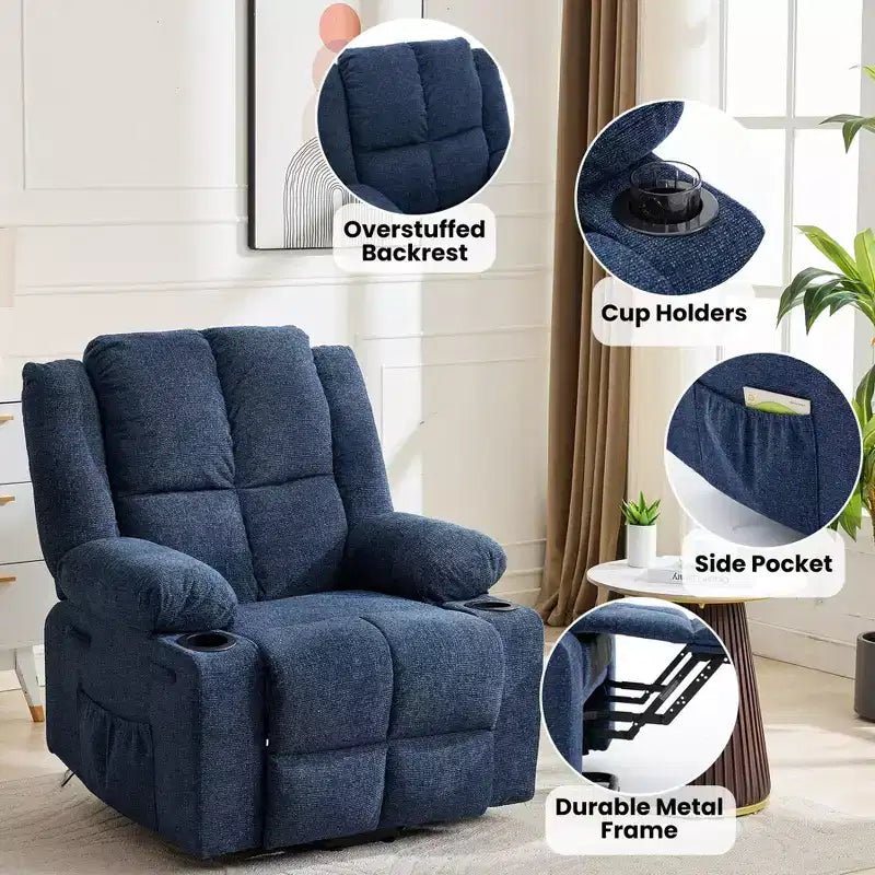 Power Lift Recliner Chair with Heat & Massage, Oversized Electric Lift Recliner with Side Pocket, Single Sofa Seat for Living Room