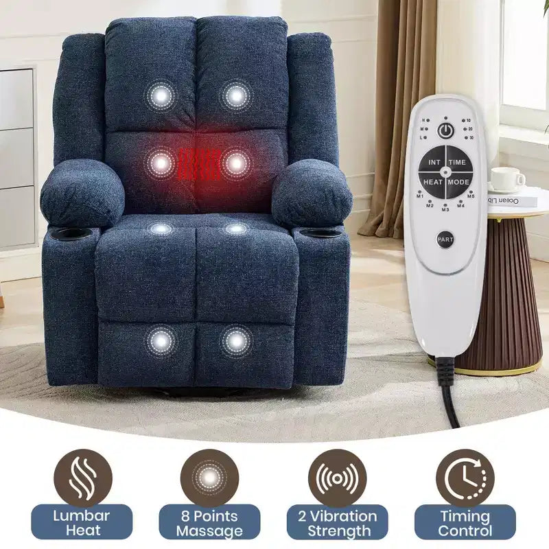 Power Lift Recliner Chair with Heat & Massage, Oversized Electric Lift Recliner with Side Pocket, Single Sofa Seat for Living Room