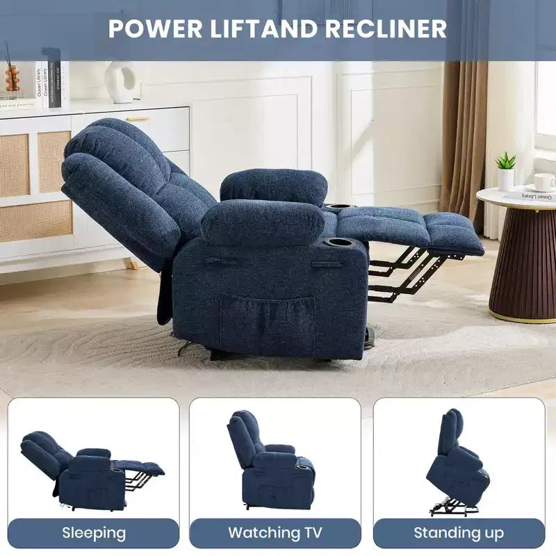 Power Lift Recliner Chair with Heat & Massage, Oversized Electric Lift Recliner with Side Pocket, Single Sofa Seat for Living Room