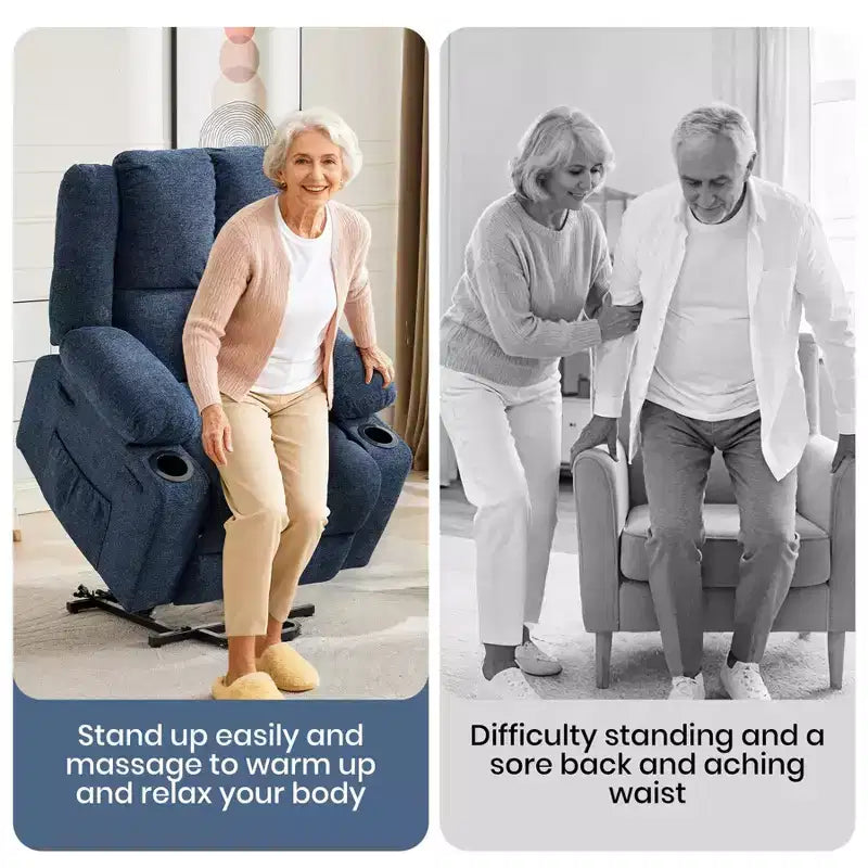 Power Lift Recliner Chair with Heat & Massage, Oversized Electric Lift Recliner with Side Pocket, Single Sofa Seat for Living Room
