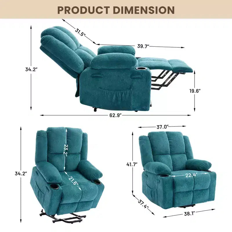 Power Lift Recliner Chair with Heat & Massage, Oversized Electric Lift Recliner with Side Pocket, Single Sofa Seat for Living Room