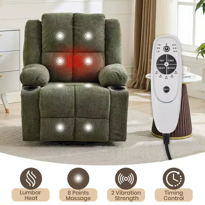 Power Lift Recliner Chair with Heat & Massage, Oversized Electric Lift Recliner with Side Pocket, Single Sofa Seat for Living Room