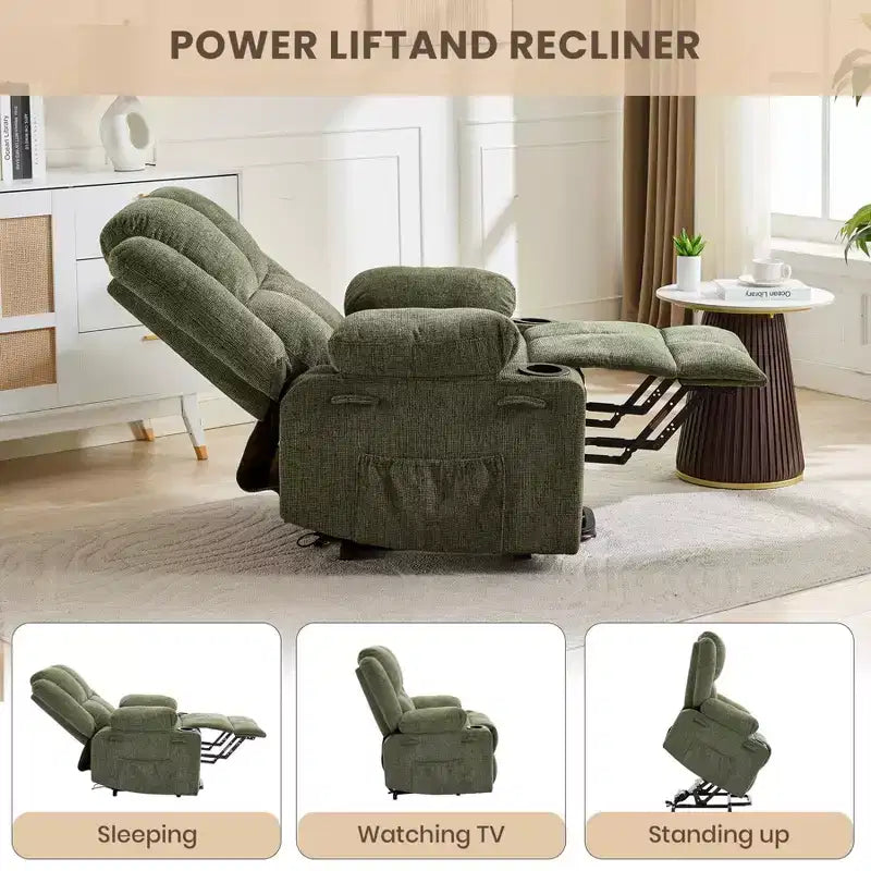 Power Lift Recliner Chair with Heat & Massage, Oversized Electric Lift Recliner with Side Pocket, Single Sofa Seat for Living Room