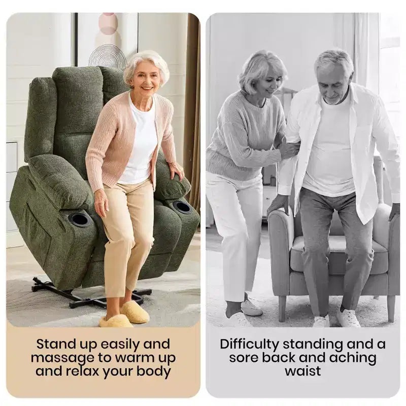 Power Lift Recliner Chair with Heat & Massage, Oversized Electric Lift Recliner with Side Pocket, Single Sofa Seat for Living Room