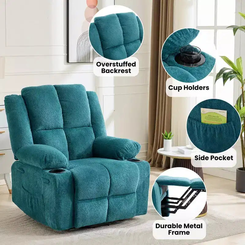Power Lift Recliner Chair with Heat & Massage, Oversized Electric Lift Recliner with Side Pocket, Single Sofa Seat for Living Room