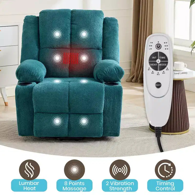 Power Lift Recliner Chair with Heat & Massage, Oversized Electric Lift Recliner with Side Pocket, Single Sofa Seat for Living Room