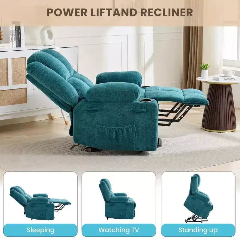 Power Lift Recliner Chair with Heat & Massage, Oversized Electric Lift Recliner with Side Pocket, Single Sofa Seat for Living Room