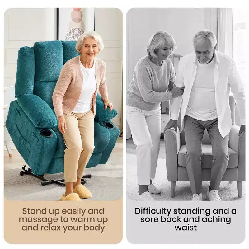 Power Lift Recliner Chair with Heat & Massage, Oversized Electric Lift Recliner with Side Pocket, Single Sofa Seat for Living Room